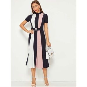 SHEIN “M” Belted Colorblock Dress